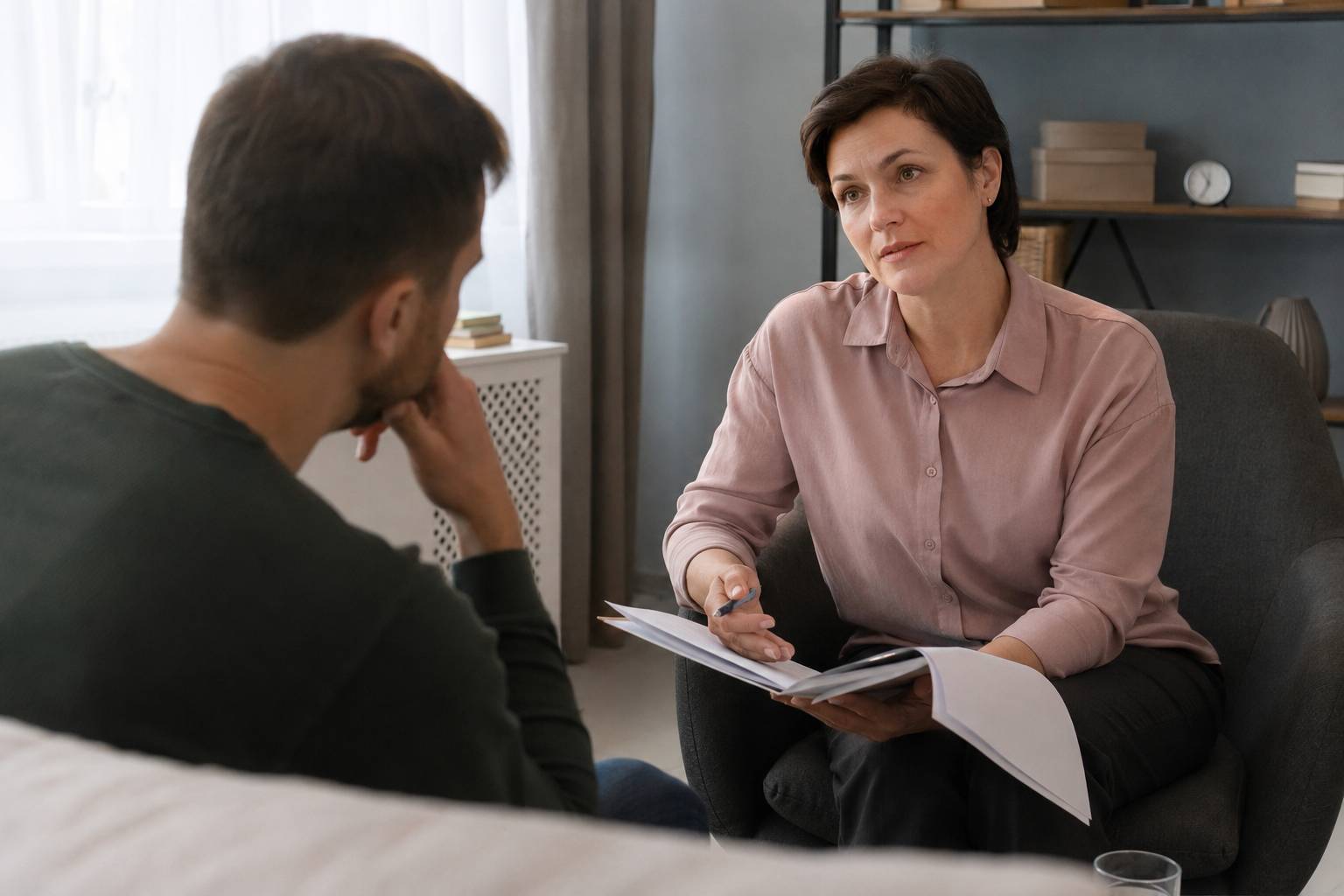 Пациент на консультации психотерапевта
